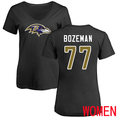Baltimore Ravens Black Women Bradley Bozeman Name and Number Logo NFL Football #77 T Shirt->nfl t-shirts->Sports Accessory